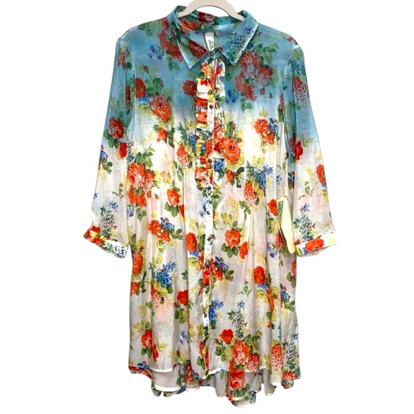 Aratta Silent Journey Floral Tunic Dress Lace-Up Back Boho Cottagecore - Picture 4 of 13
